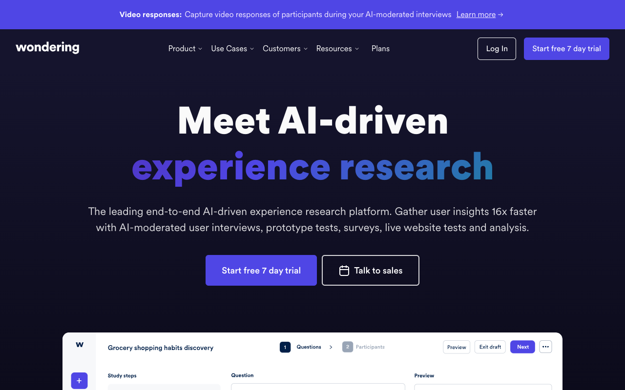 Wondering - 使用 AI 智能用户访谈构建正确的产品