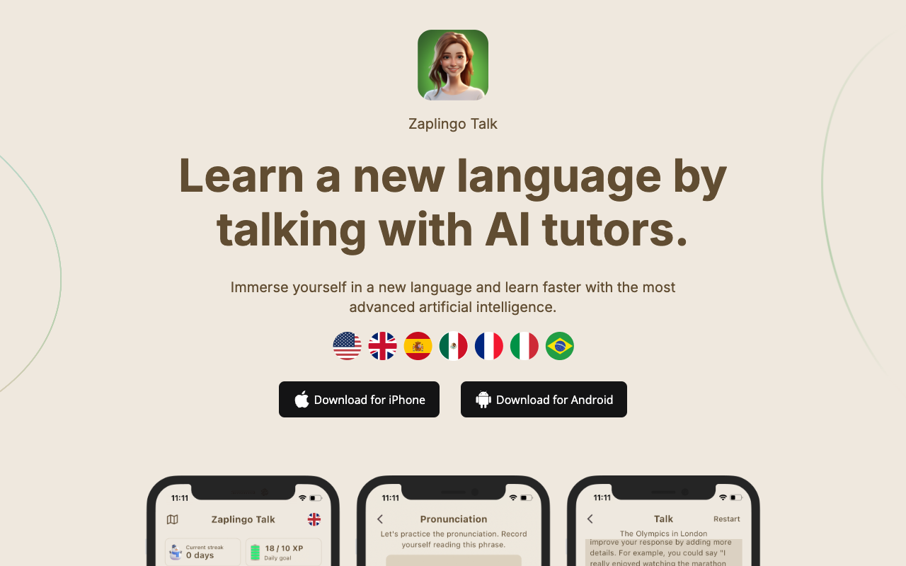 Zaplingo Talk - 通过 AI 导师学习新语言