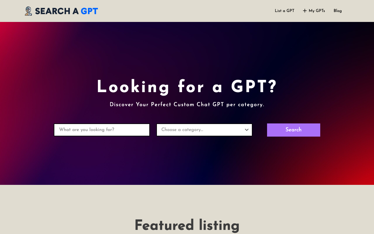 Search a GPT - 一个包含 2000 多个分类的 GPT 目录 人工智能 GPT