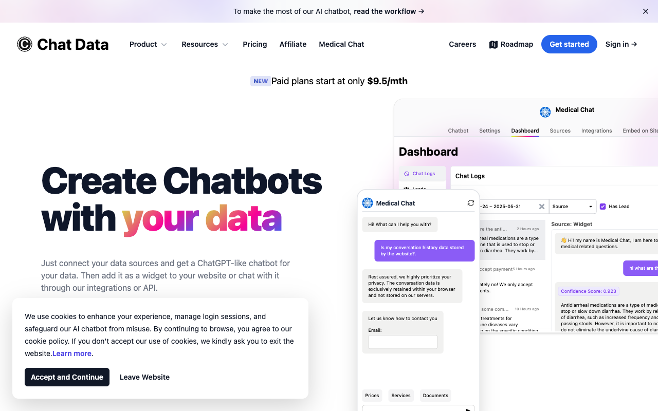 Chat Data - 强大的 AI 聊天机器人，提供出色的定制化