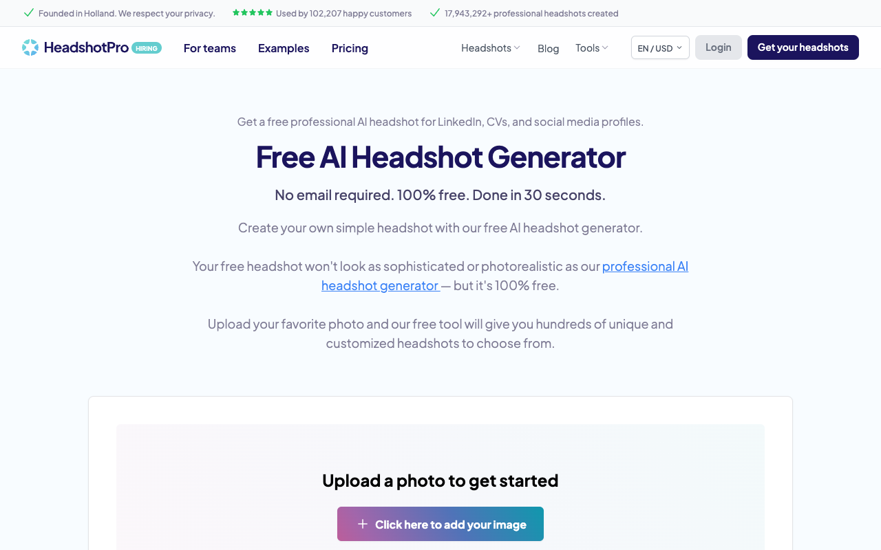 HeadshotPro 头像生成器 - 从您的照片中创建可爱的头像