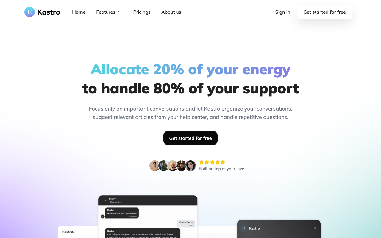 Kastro 2.0 - 替代 Intercom 的选择 客户支持 AI 人工智能