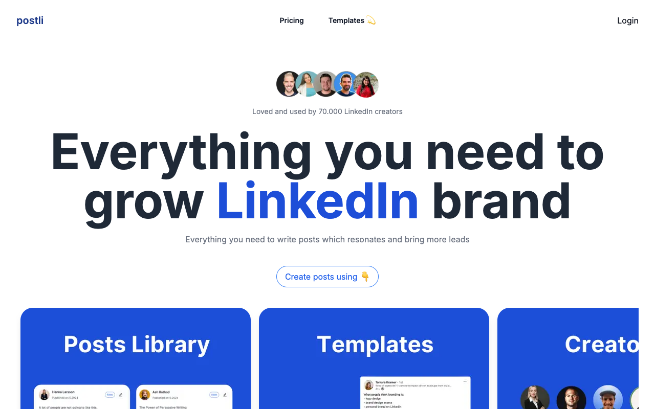 Postli - 使用 AI 从 100+ 模板创建 LinkedIn 帖子