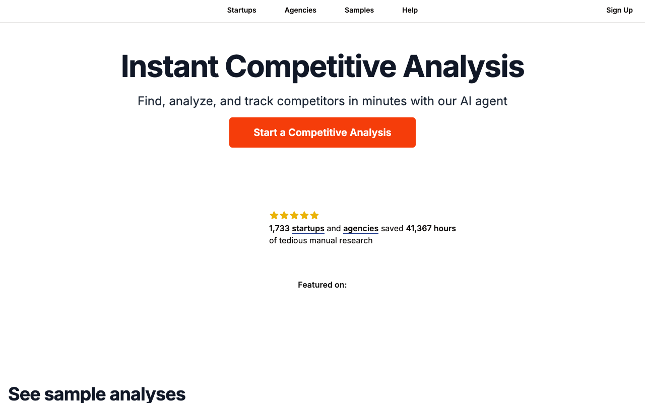 Competely - AI 助力竞争分析，几分钟内完成 人工智能 竞争分析