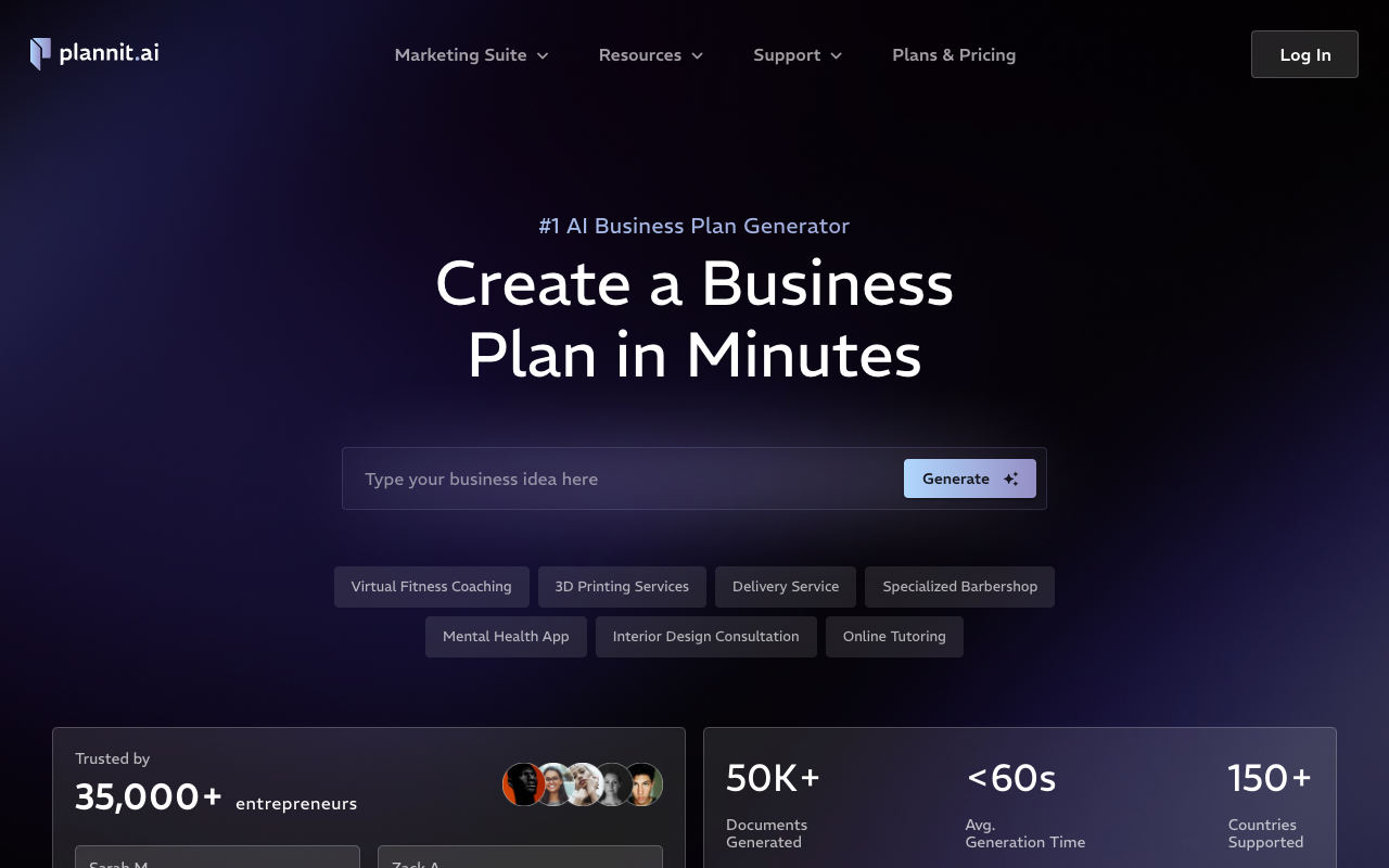 Plannit AI - 免费 AI 商业计划生成器 - 分分钟完成商业计划 人工智能 商业计划
