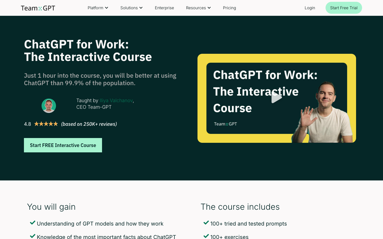ChatGPT for Work: The Interactive Course - Become Better at ChatGPT Than 99% of the Population for Free