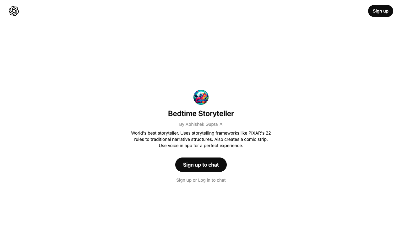 Bedtime Storyteller GPT - World's best storyteller; uses PIXAR's 22 storytelling rules