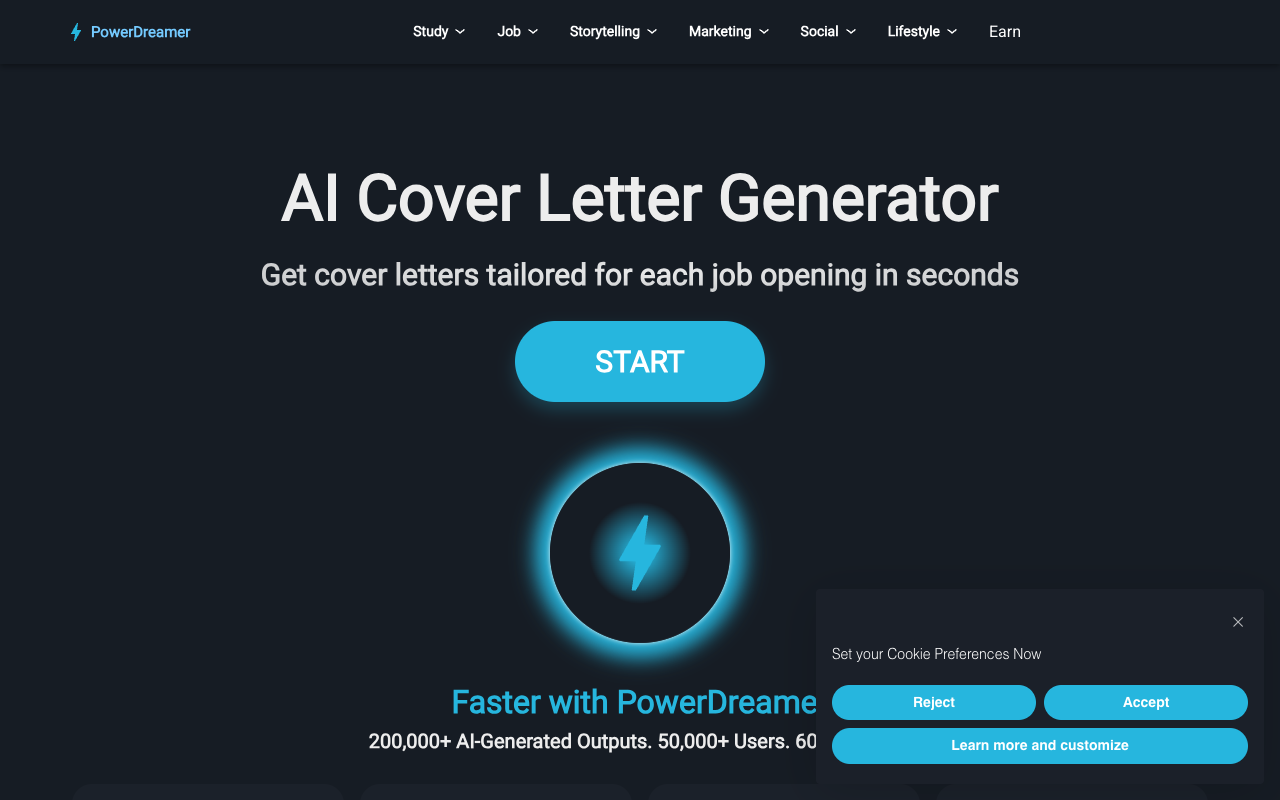PowerDreamer AI Cover Letter Generator - Faster and better than any cover letter writing service