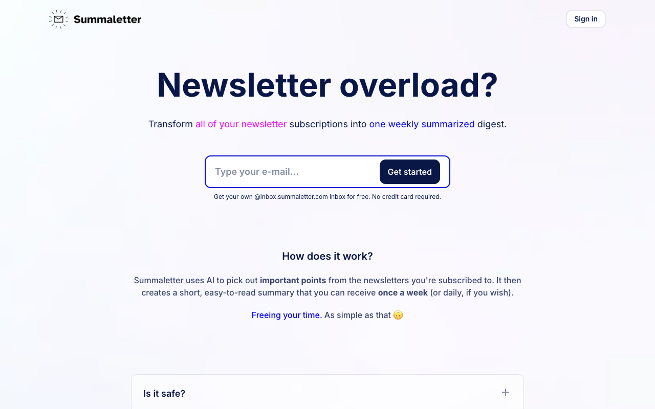 SummaLetter - AI newsletter summarizer - Transform newsletter subscriptions into one weekly digest