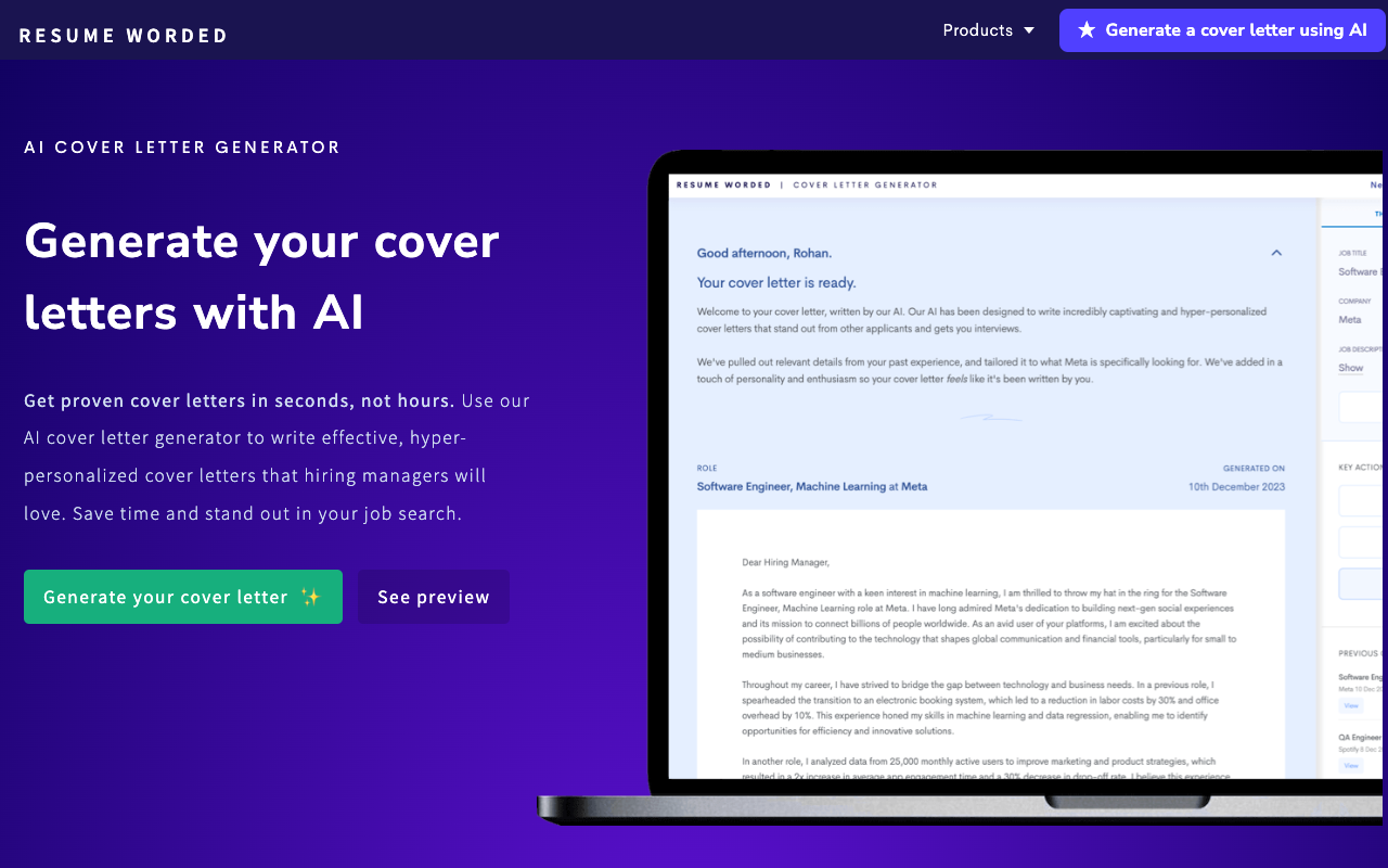AI Cover Letter Generator - Generate cover letters that hiring managers will love