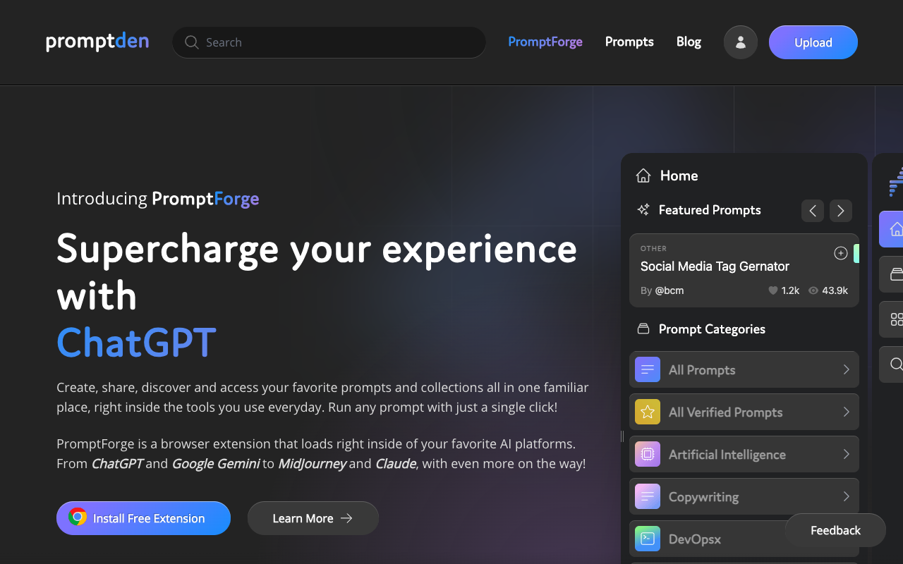 PromptForge - One-Click AI Prompts Inside ChatGPT, Bard & Claude