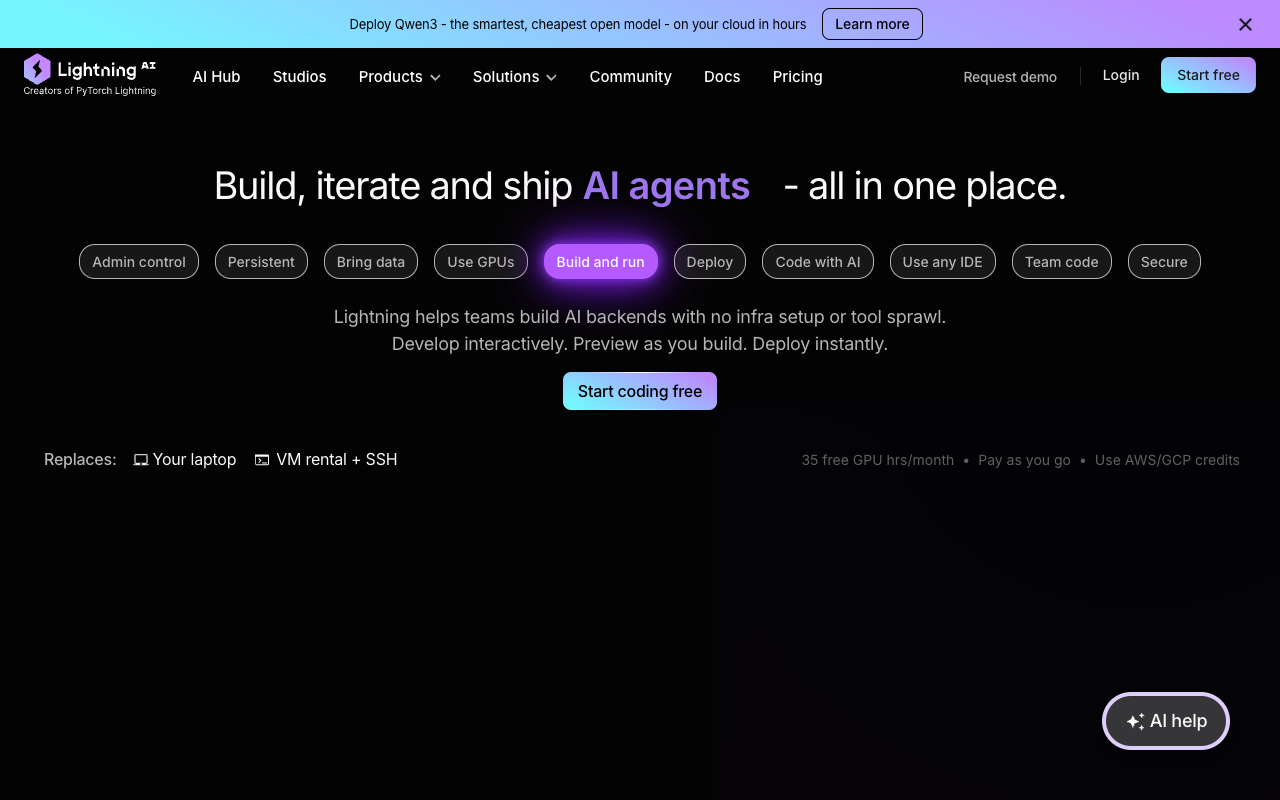 Lightning AI Studios - Never set up a local environment again, code on cloud GPUs