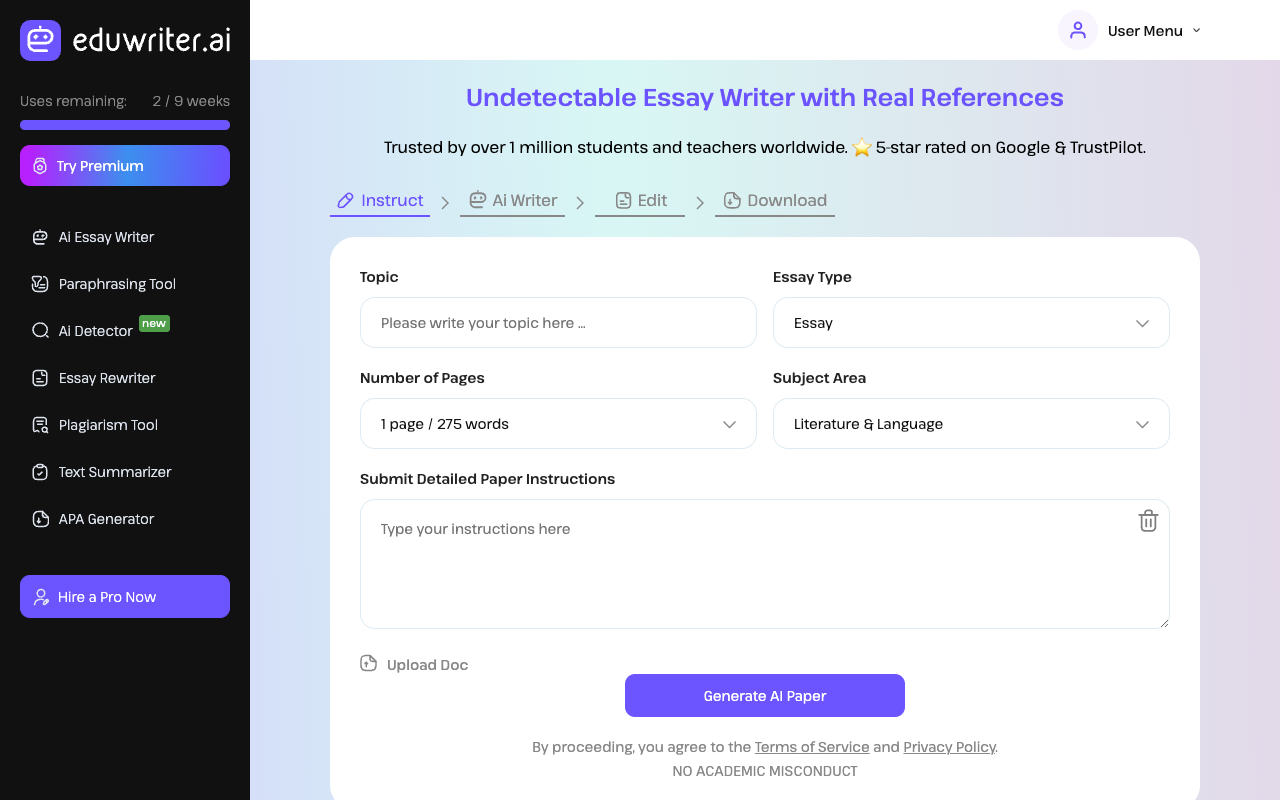 Eduwriter.ai - Free Ai Essay Writer Tool