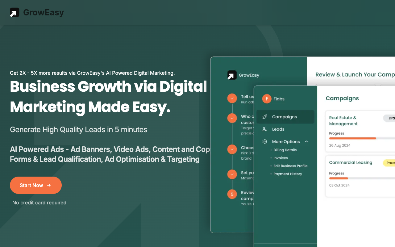 GrowEasy - Generative AI powered all in one lead generation app