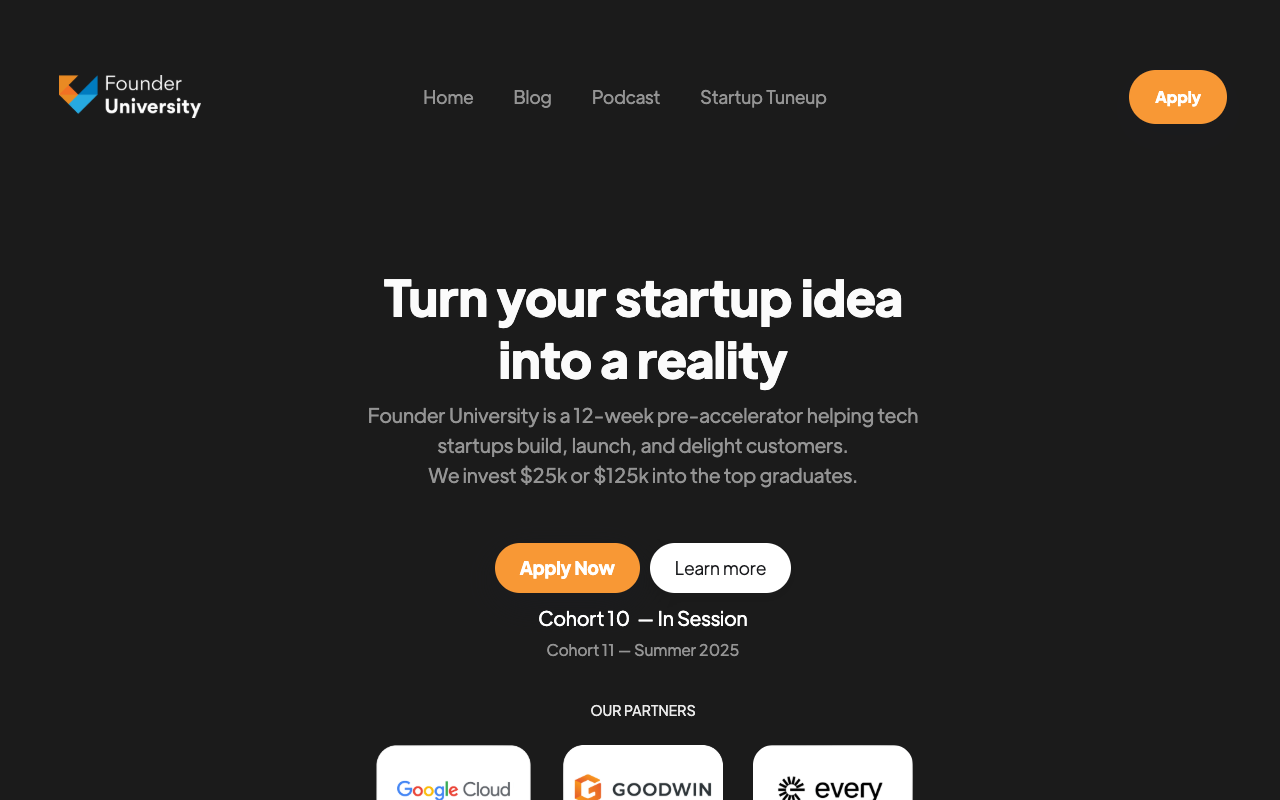 Founder University - 12-Week Pre-Accelerator: MVP to $25k Investment
