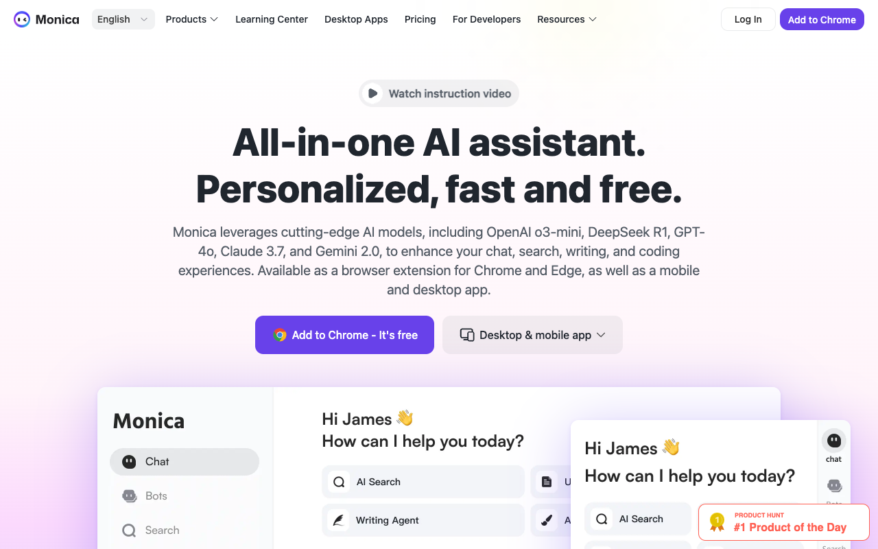 Monica 4.0 - Chat, search, read, write and translate with AI