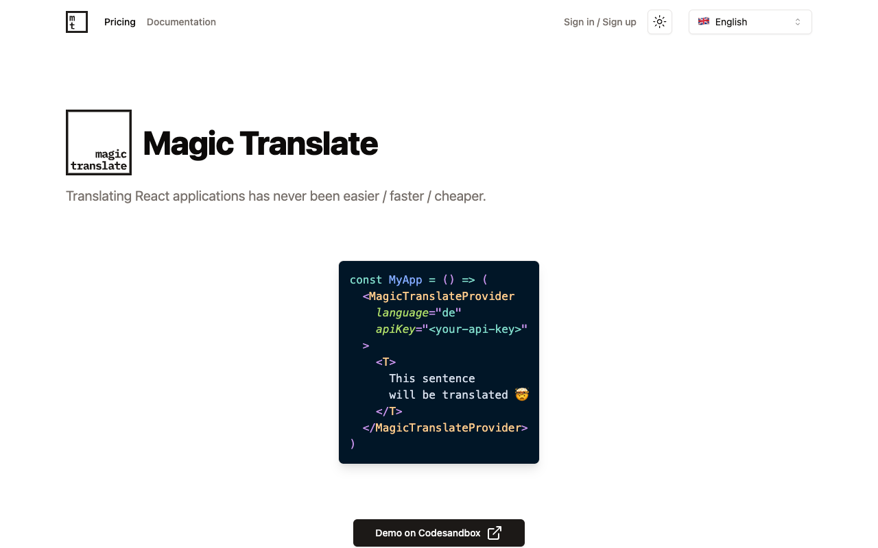 Magic Translate - Easiest / fastest / cheapest way to translate React apps