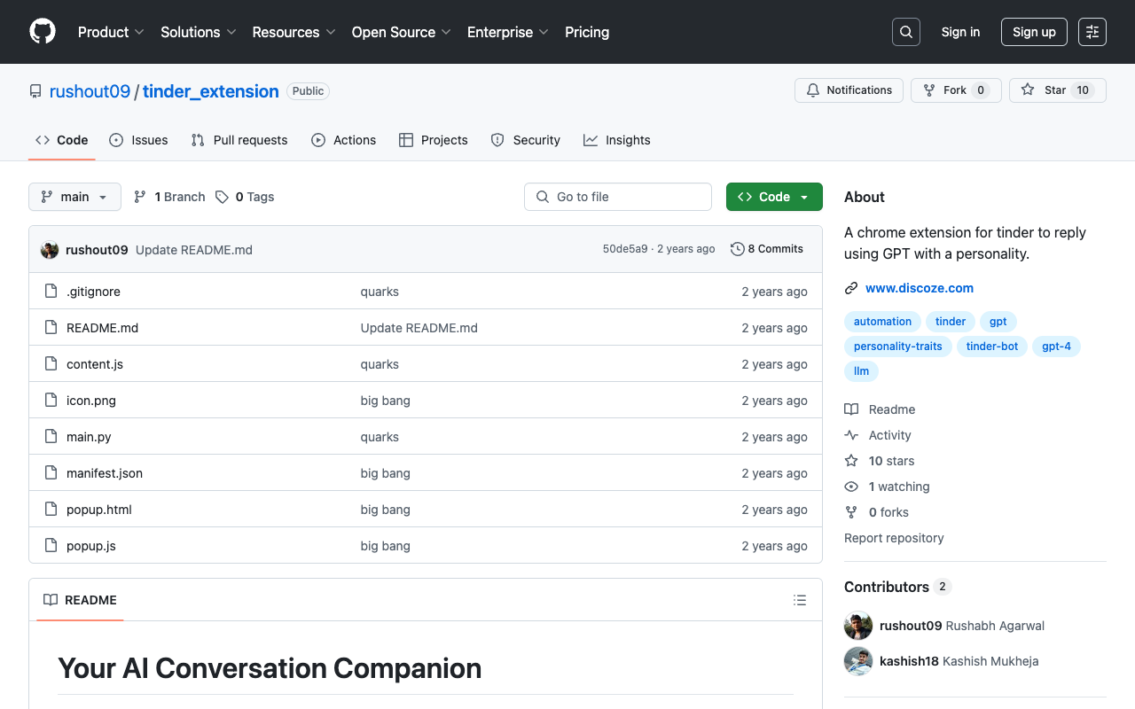 Tinder Extension - A bot for tinder to reply using GPT with a personality