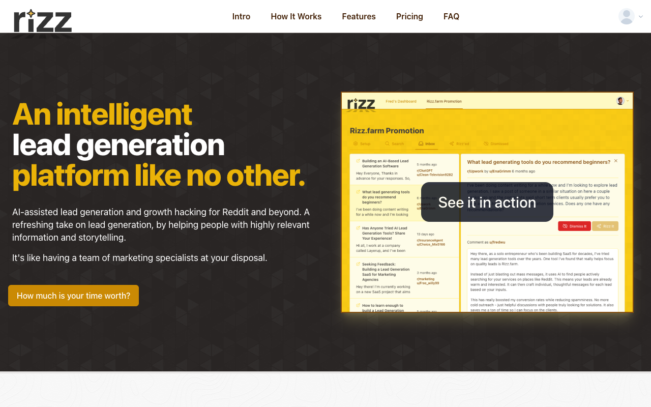 Rizz.farm - An AI-assisted lead generation tool for Reddit and beyond