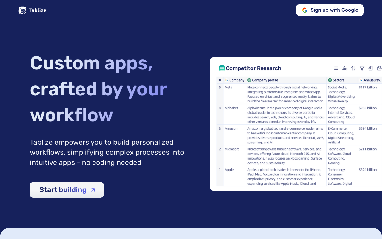 Tablize - Tablize your data, AI-easy dashboards
