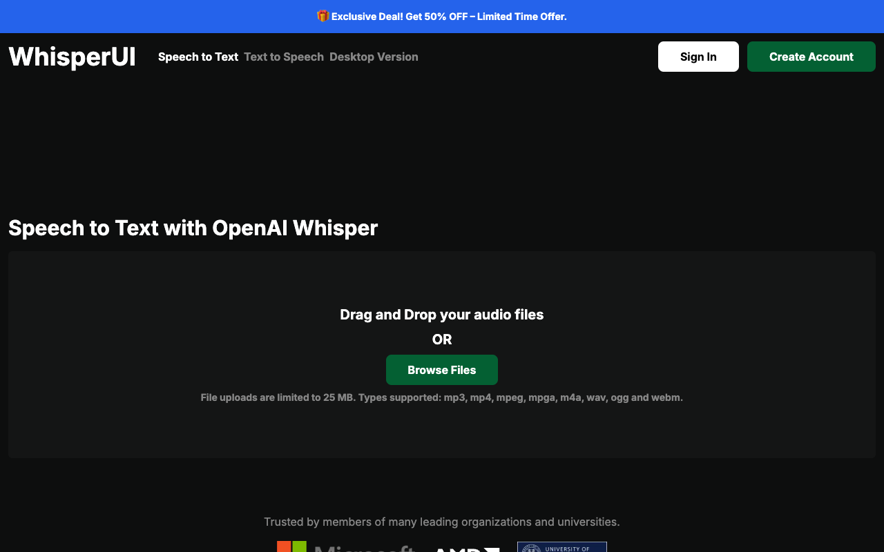 WhisperUI - Most affordable text-to-speech and speech-to-text service