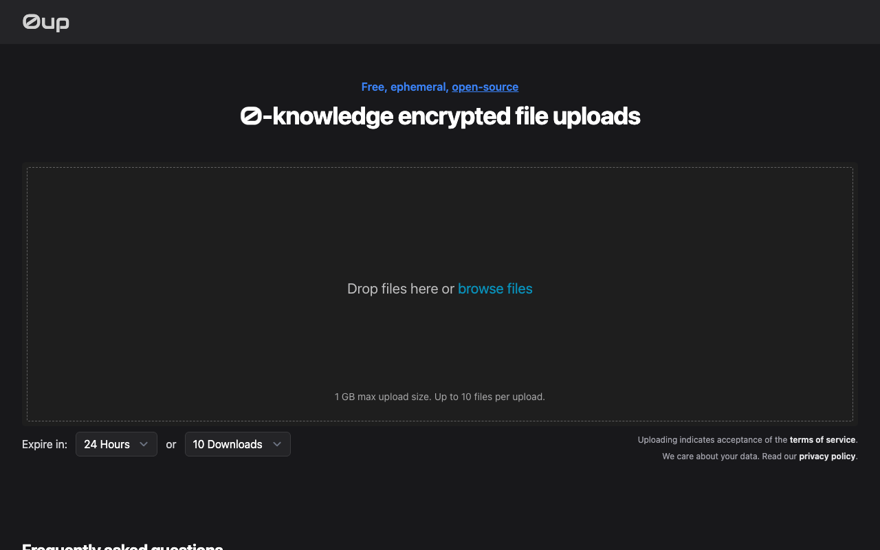 0up - Free, open-source, encrypted file sharing service