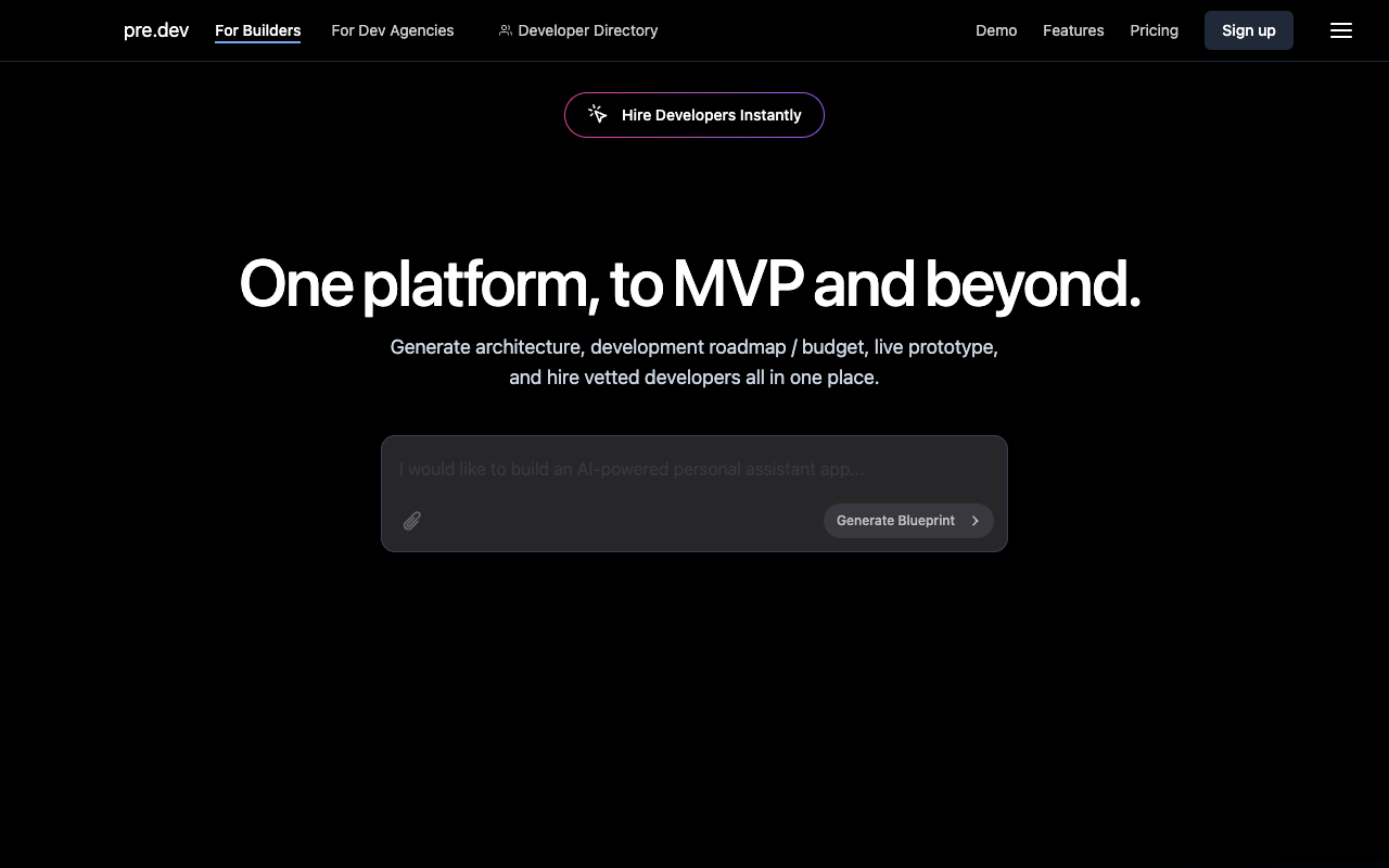 pre.dev - Instant software planning and lightspeed development