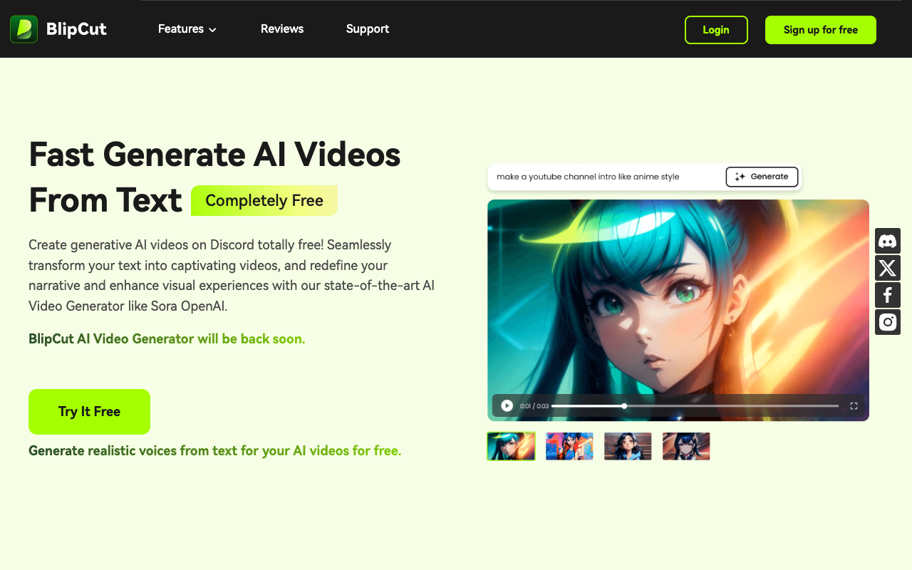BlipCut AI Video Generator - Text to video AI Video Discord