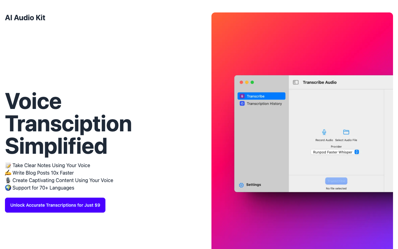 AI Audio Kit - Easy Audio Transcription for macOS