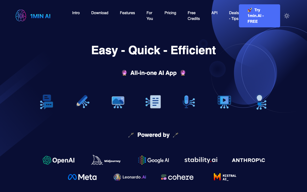 1min.AI - All-in-one AI app, powered by various AI models AI Technology