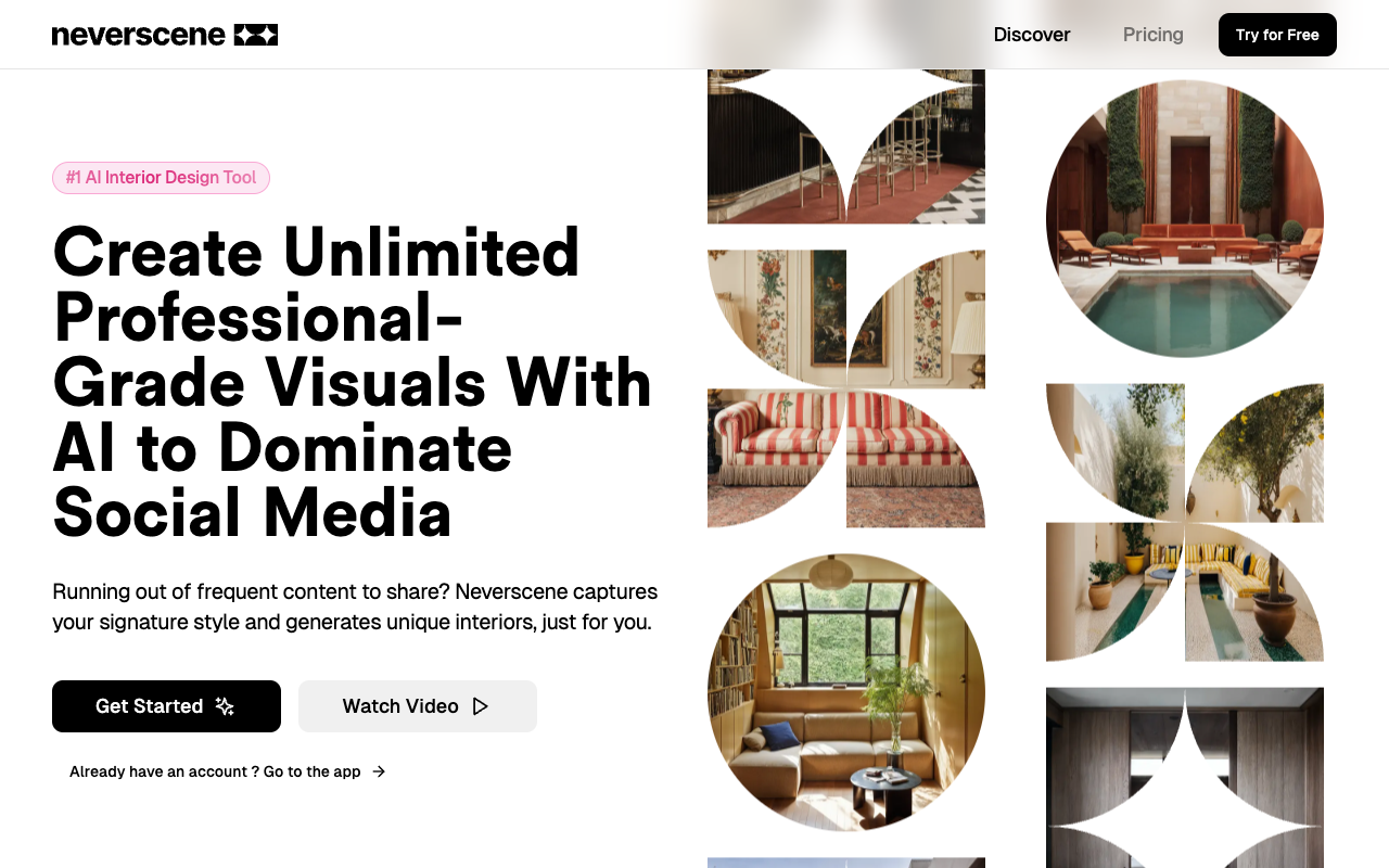 Neverscene - Create Unique Interiors Inspired by Your Moodboard with AI