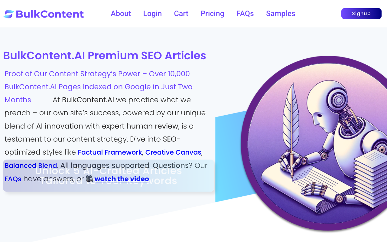 BulkContent.AI - AI-Driven, Human-Perfected Bulk Articles: Your SEO Edge