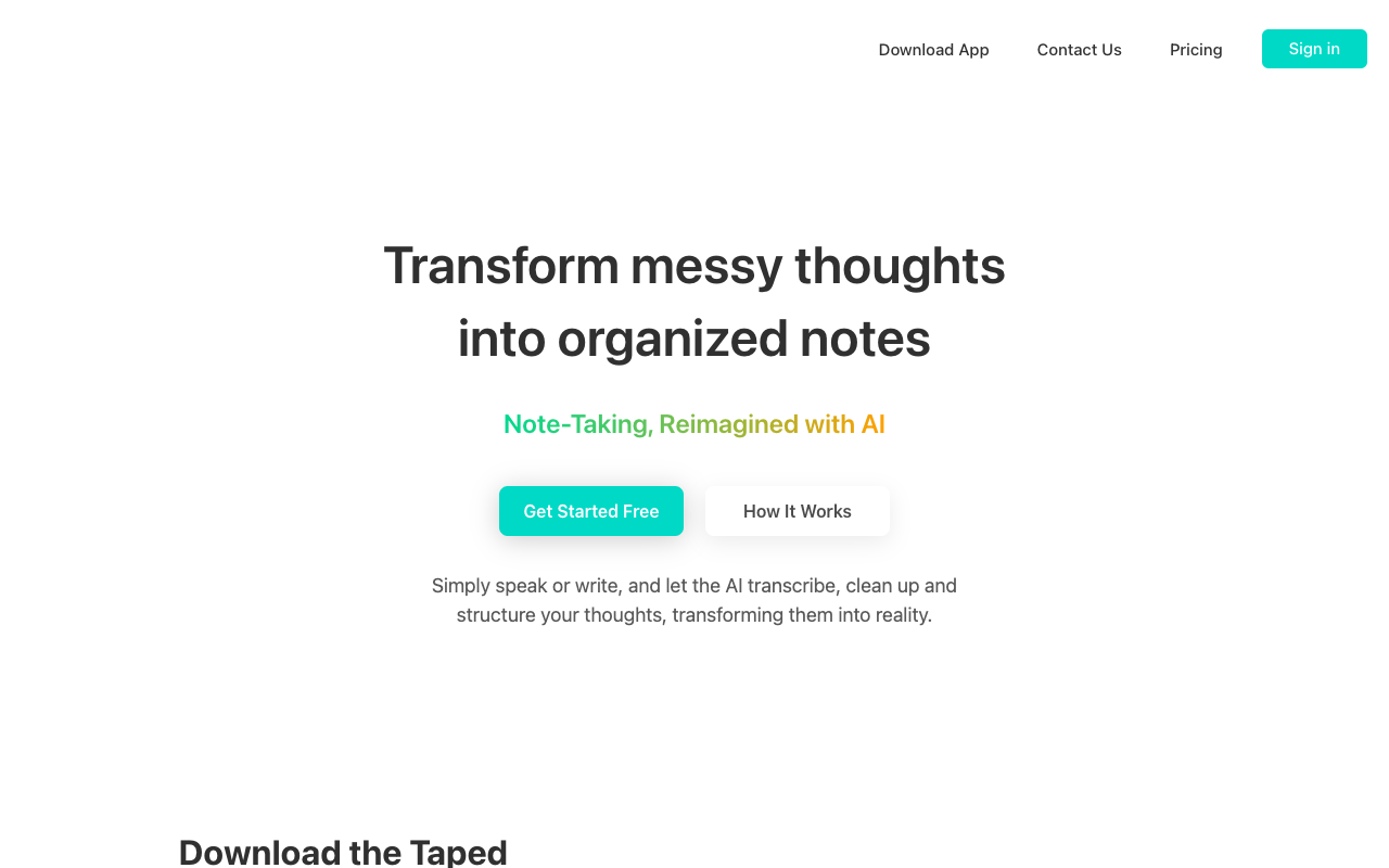 Taped.ai - Transcribe and summarize audio, images into clear text AI Transcription Summarization