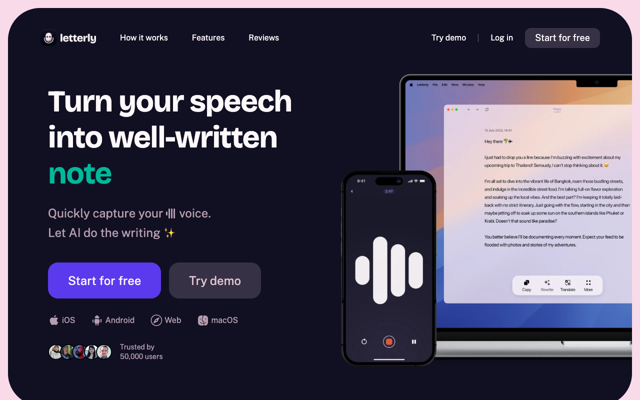 Letterly - Turn your speech into well-written text