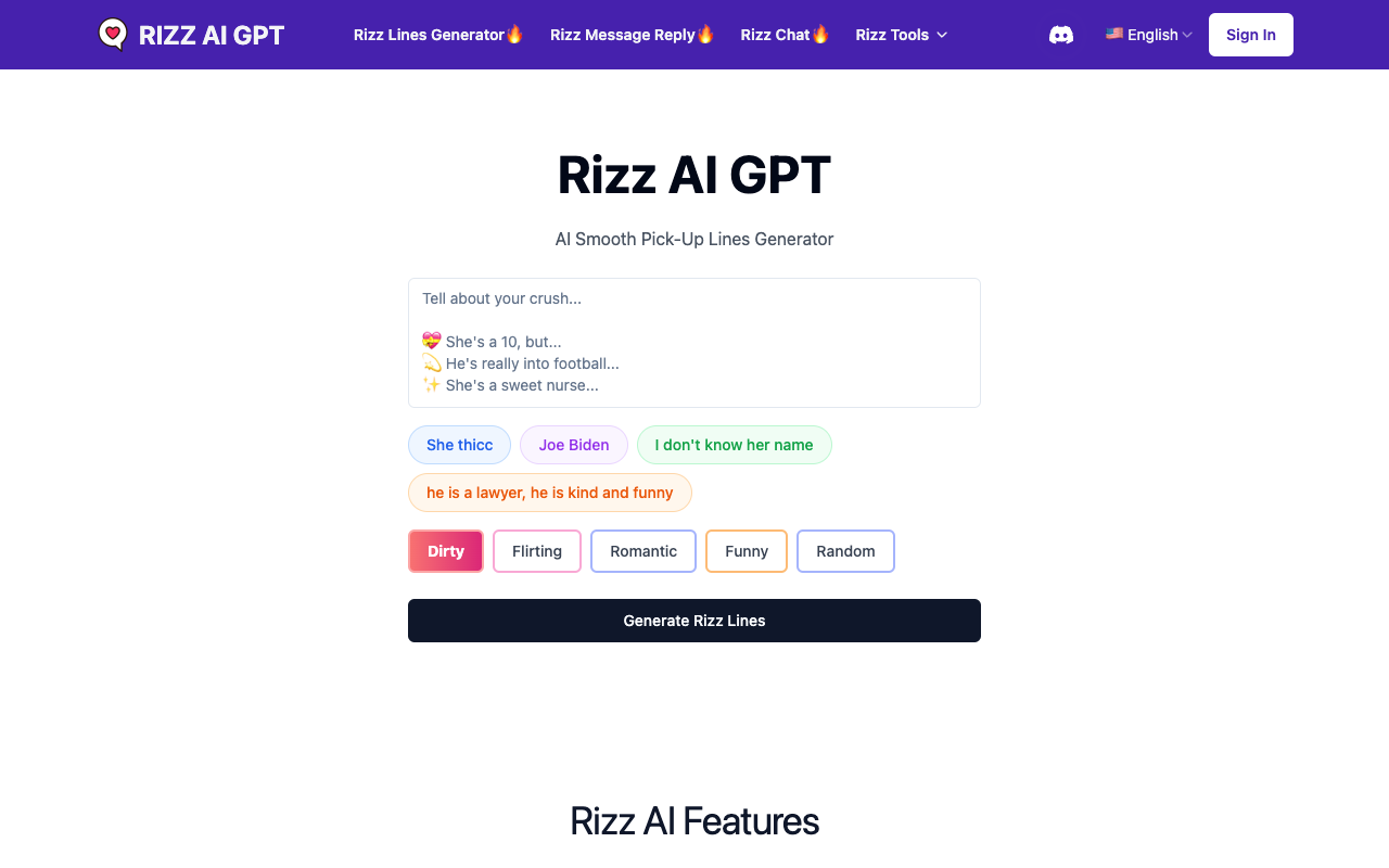 Rizz Lines Generator - AI-Driven Creativity for Rizz Lines