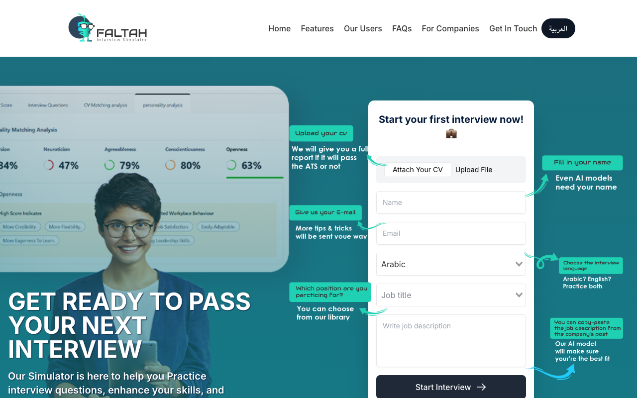 Faltah AI Interview Simulator - Get ready to pass your next interview