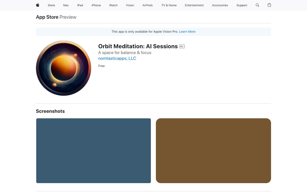Orbit Meditation for Apple Vision Pro - An AI-guided, personalized and immersive meditation app