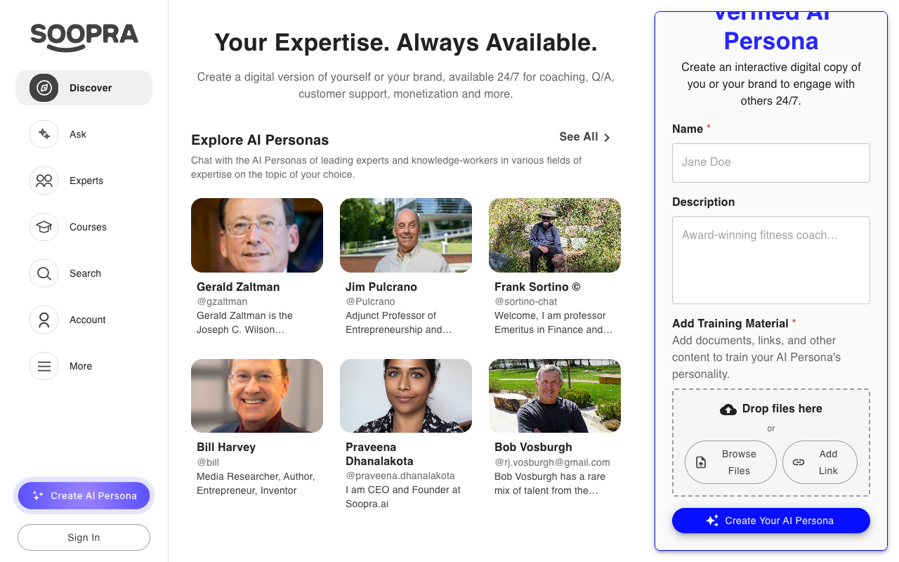 Soopra AI Personality Engine - Your knowledge and personality embodied in your Soopra AI