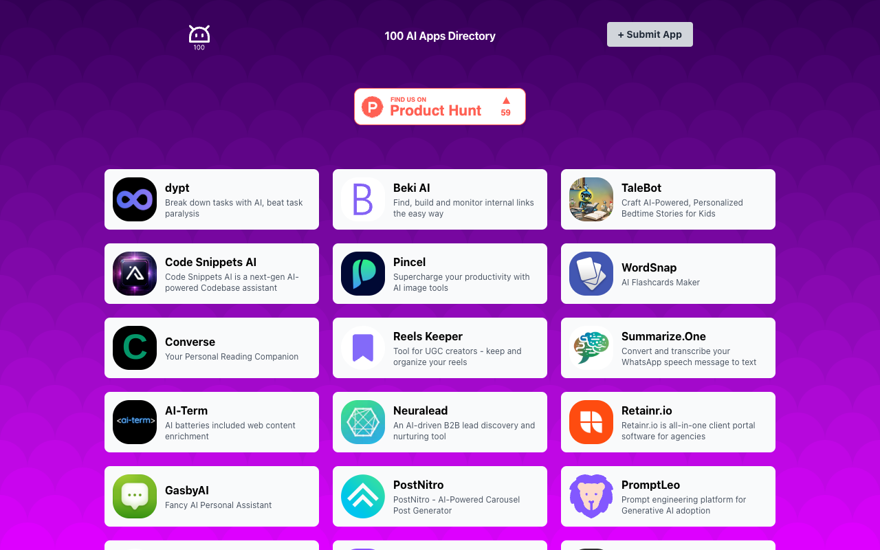 100 AI Apps Directory - Discover the Top 100 AI Apps for Your Business