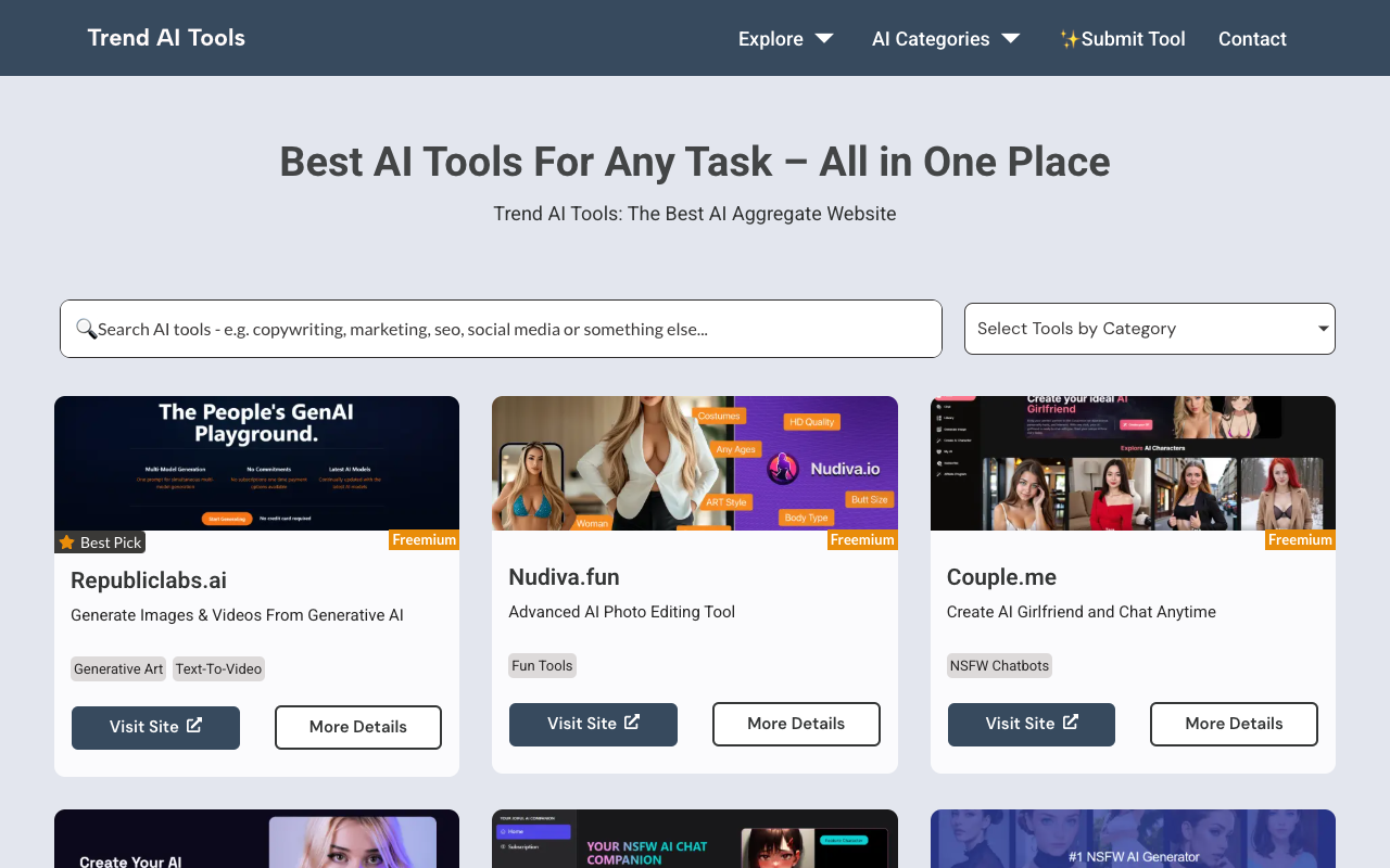 Trend AI Tools - Discover the Best AI Tools for Any Task AI Marketing Productivity