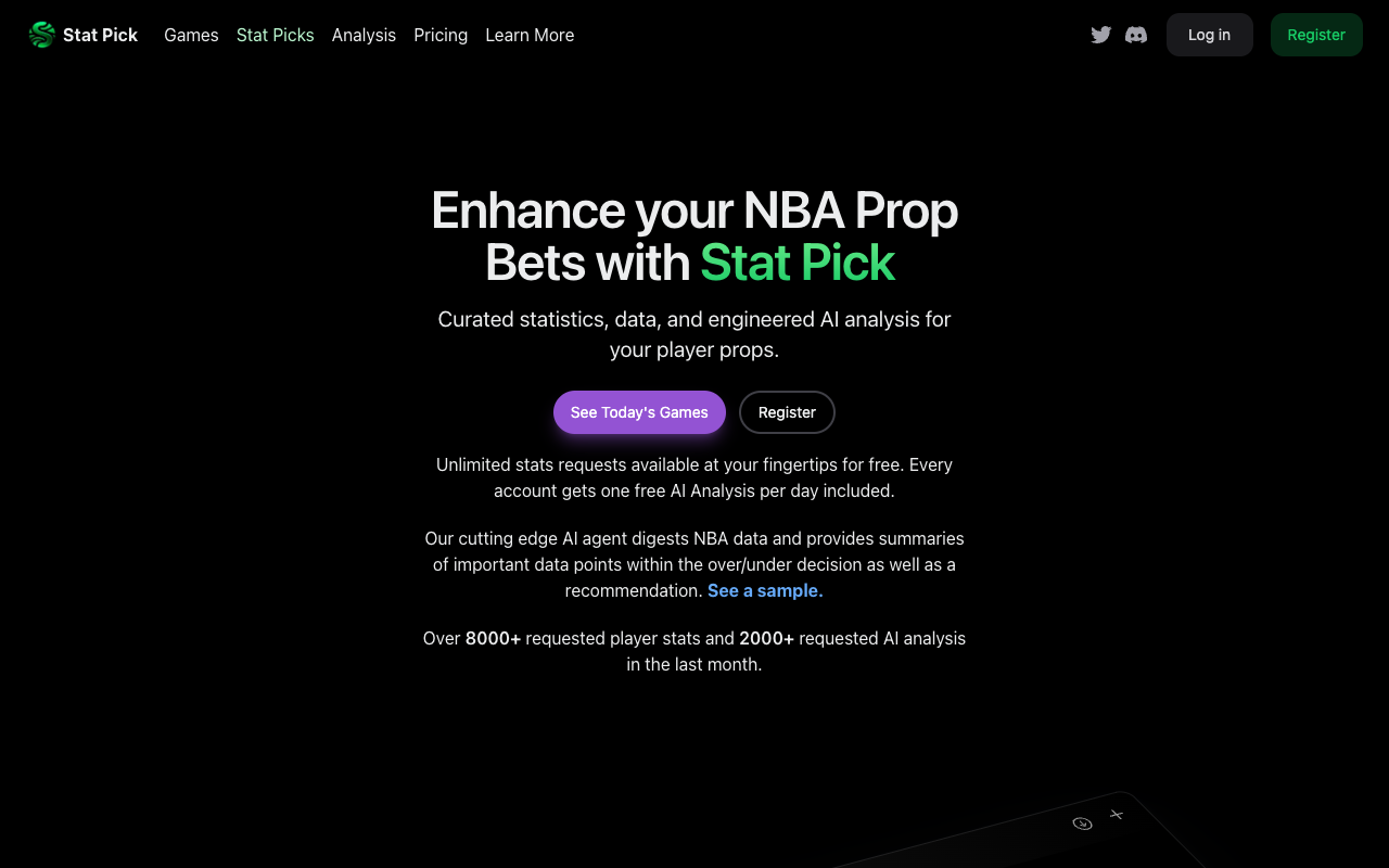 Stat Pick AI - Enhance your NBA Prop Bets with Statistics-based AI Analysis
