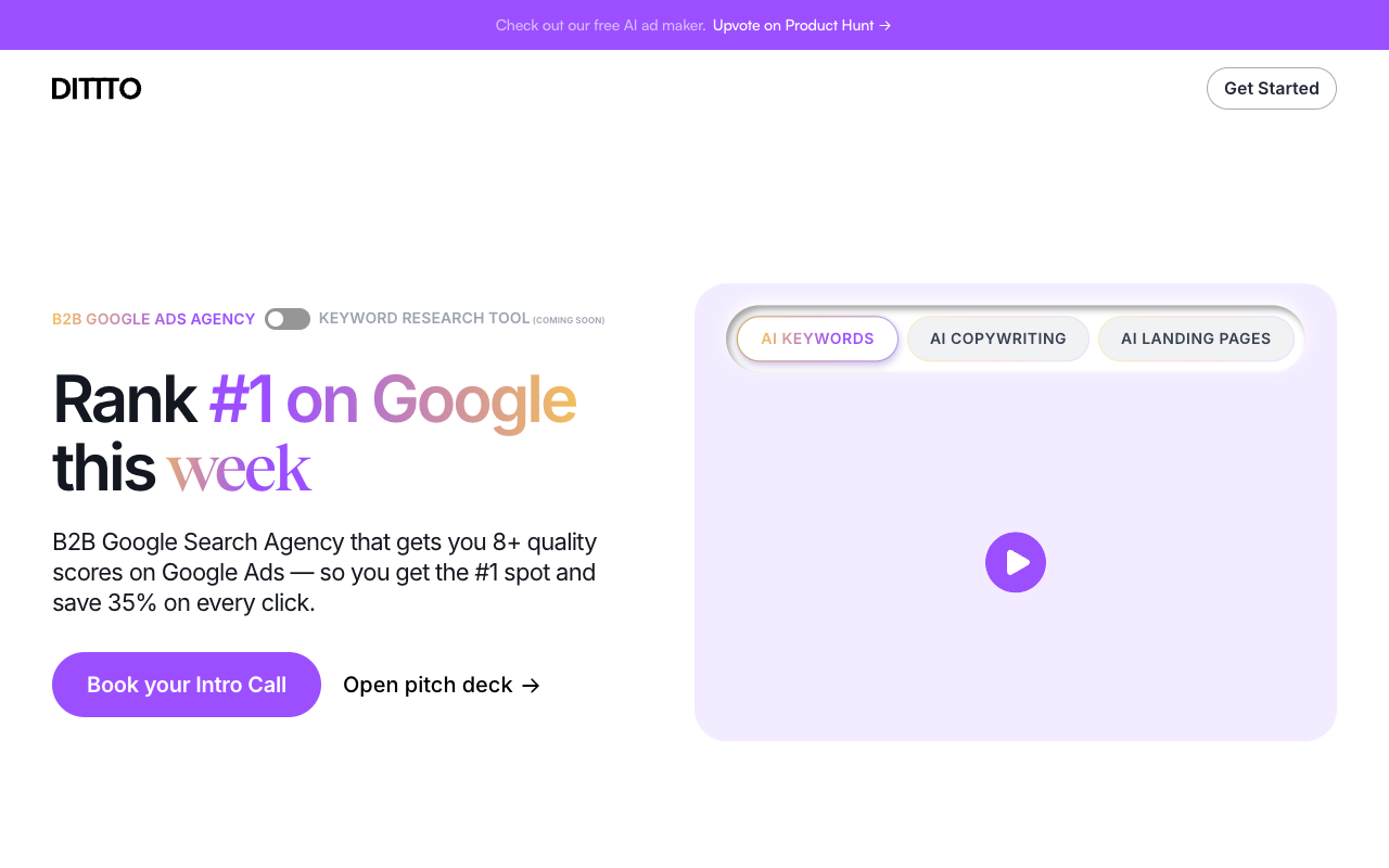 Dittto: The Hero Copy AI - Fix your hero copy with an AI trained on top SaaS websites AI Marketing