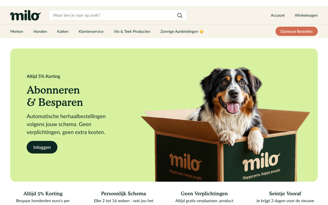 Milo Herhaalservice - Personalized pet food and medicine plans and subscriptions