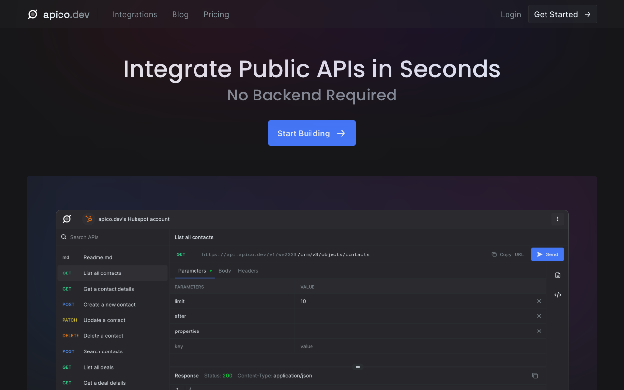 Apico - Use any app as your backend - Get one click access to no-code APIs to build apps