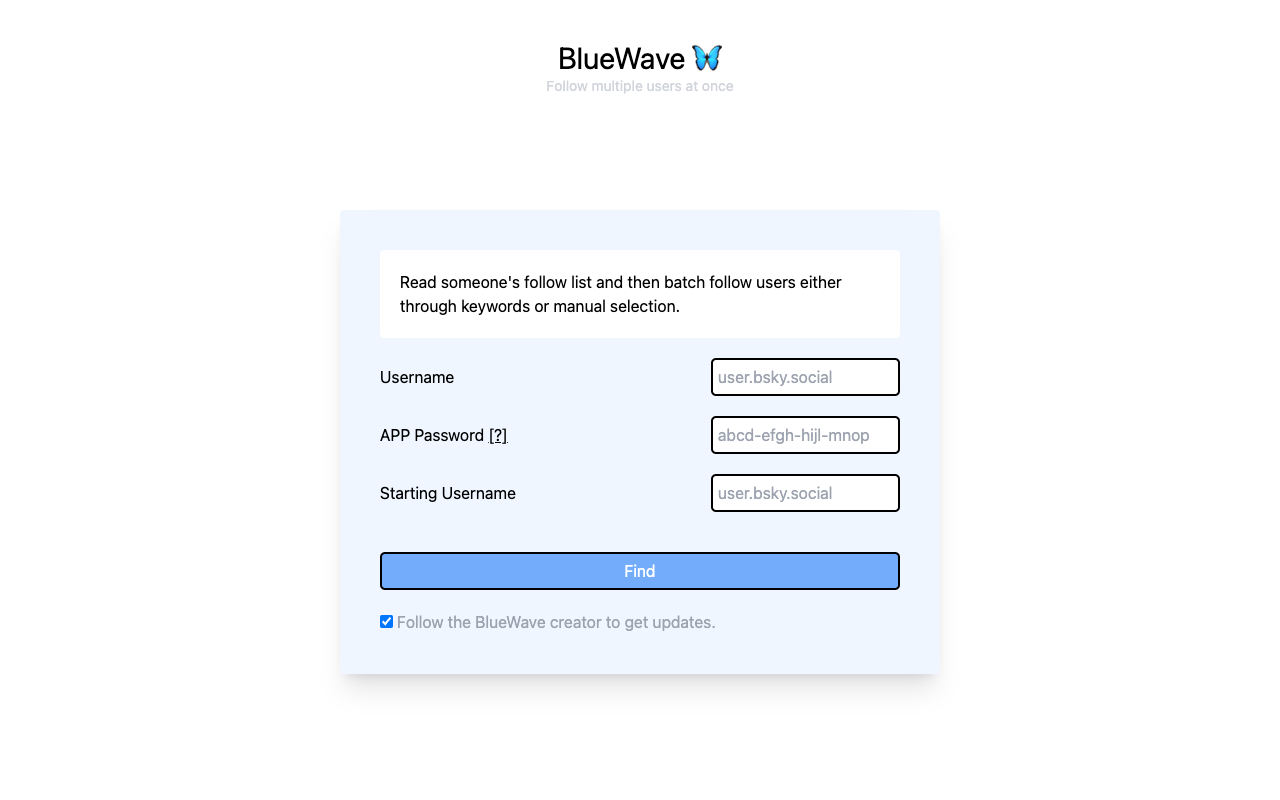 BlueWave - Bulk Follow Tool for BlueSky Social Media Automation