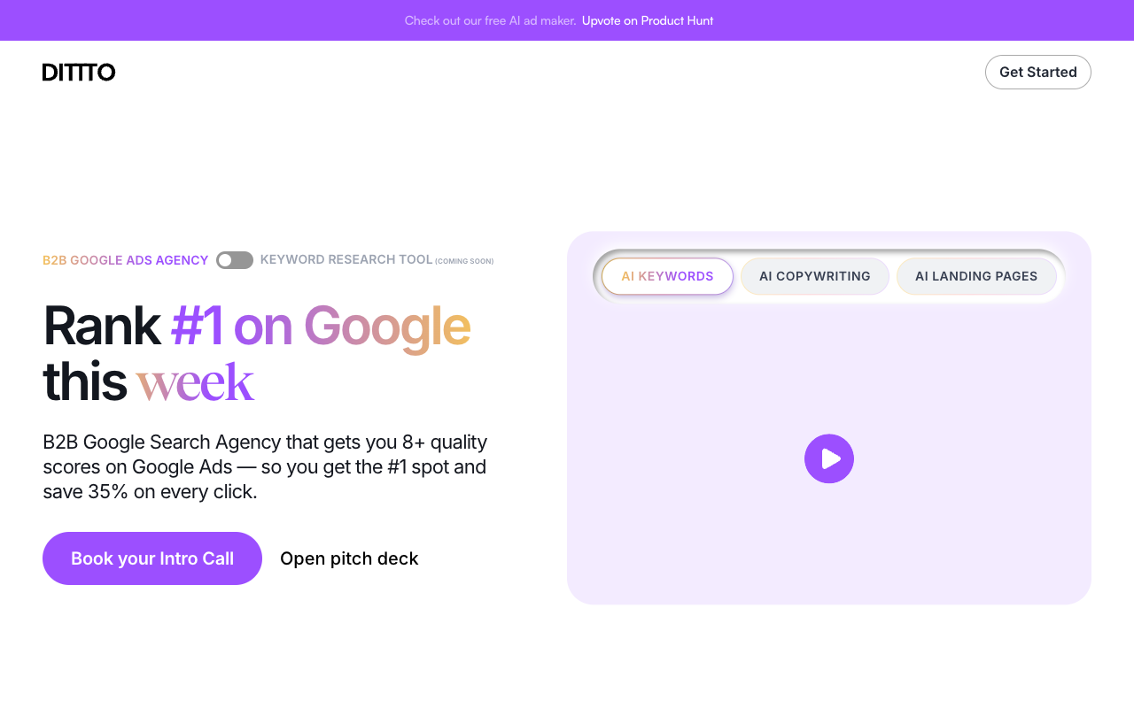 Dittto - Fix your hero copy with an AI trained on top SaaS websites