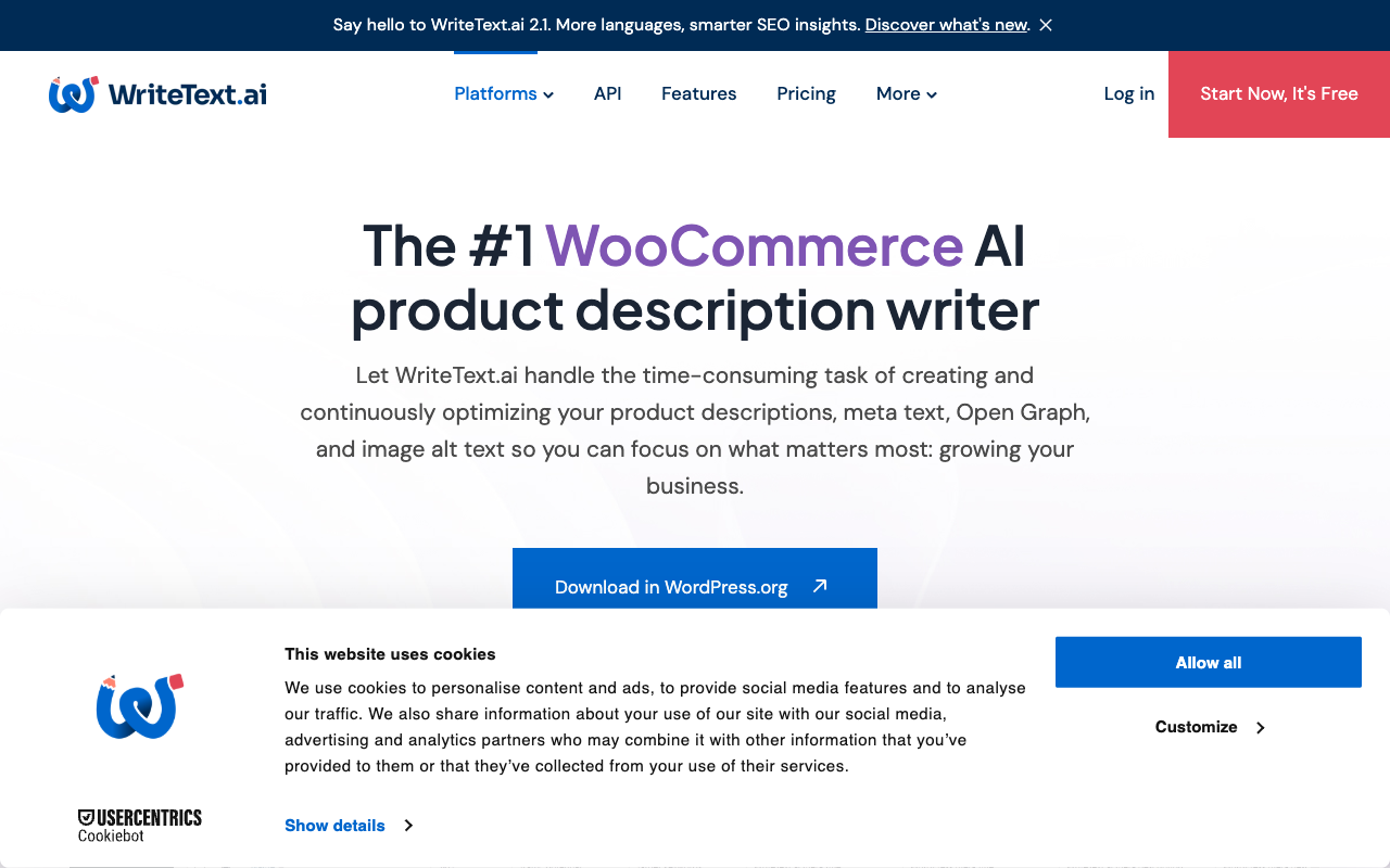 WriteText.ai for WooCommerce - Quality. Savings. Max Convenience