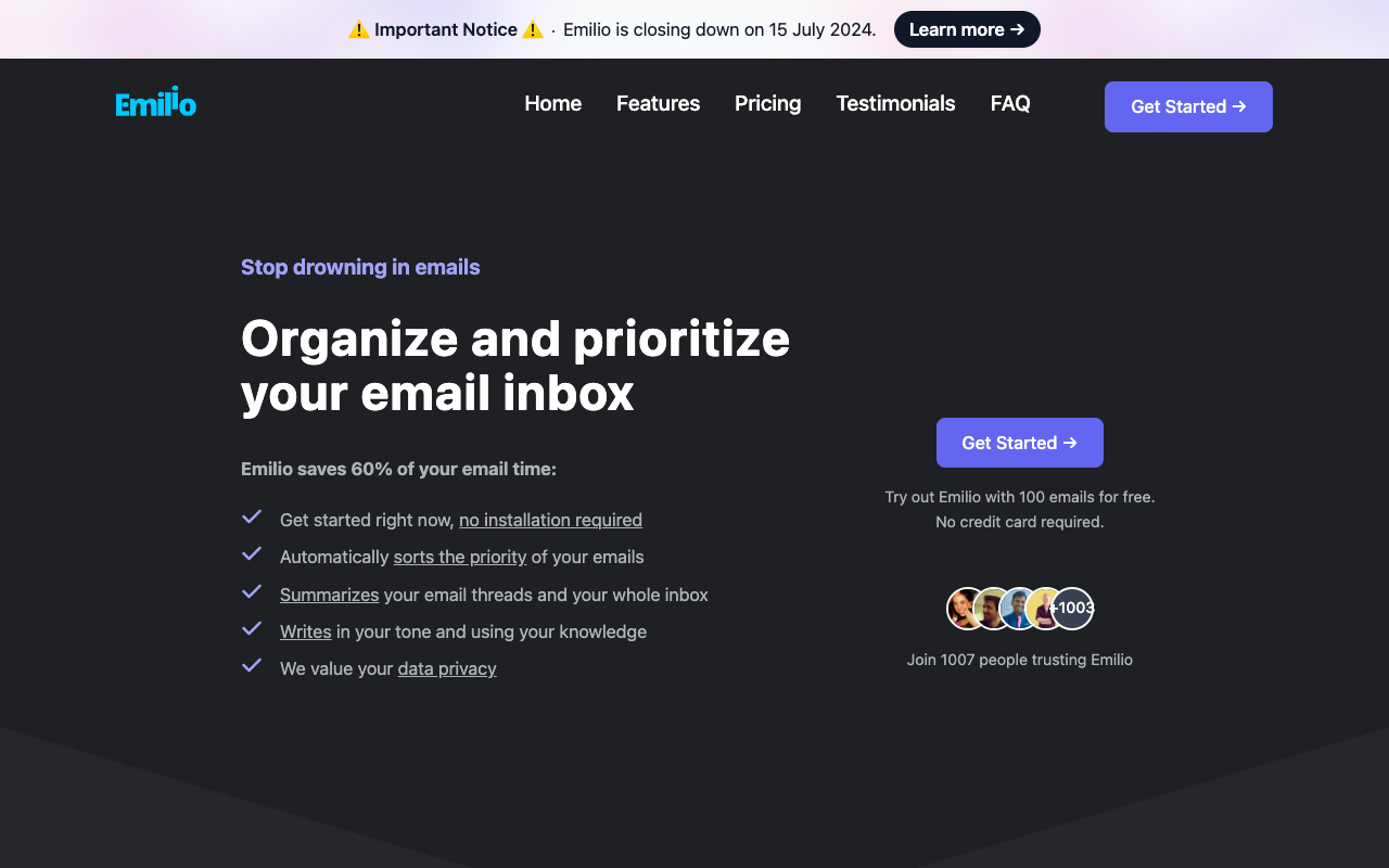 Emilio - Prioritize and automate your email, saving 60% of your time