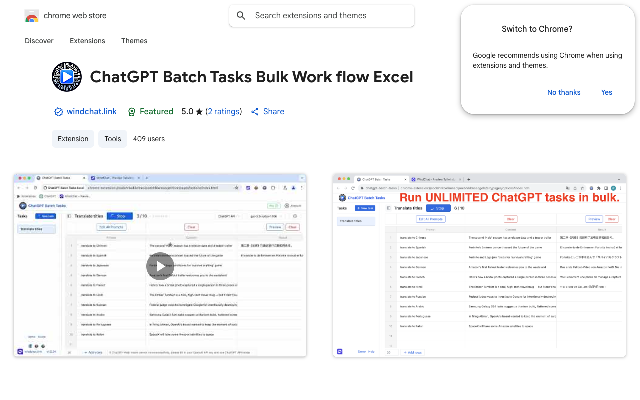 ChatGPT Batch Tasks - Run unlimited ChatGPT tasks in bulk, NO OpenAI token needed