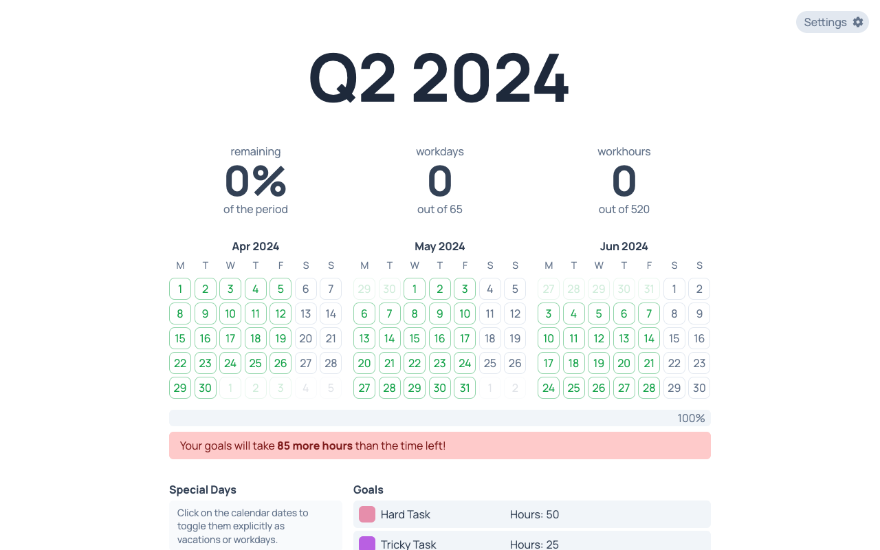 QuarterTime - Plan the remainder of the quarter or your next big project